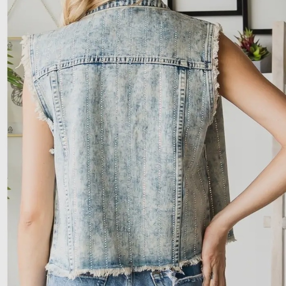 Rhinestone Denim Vest - Picture 2 of 2